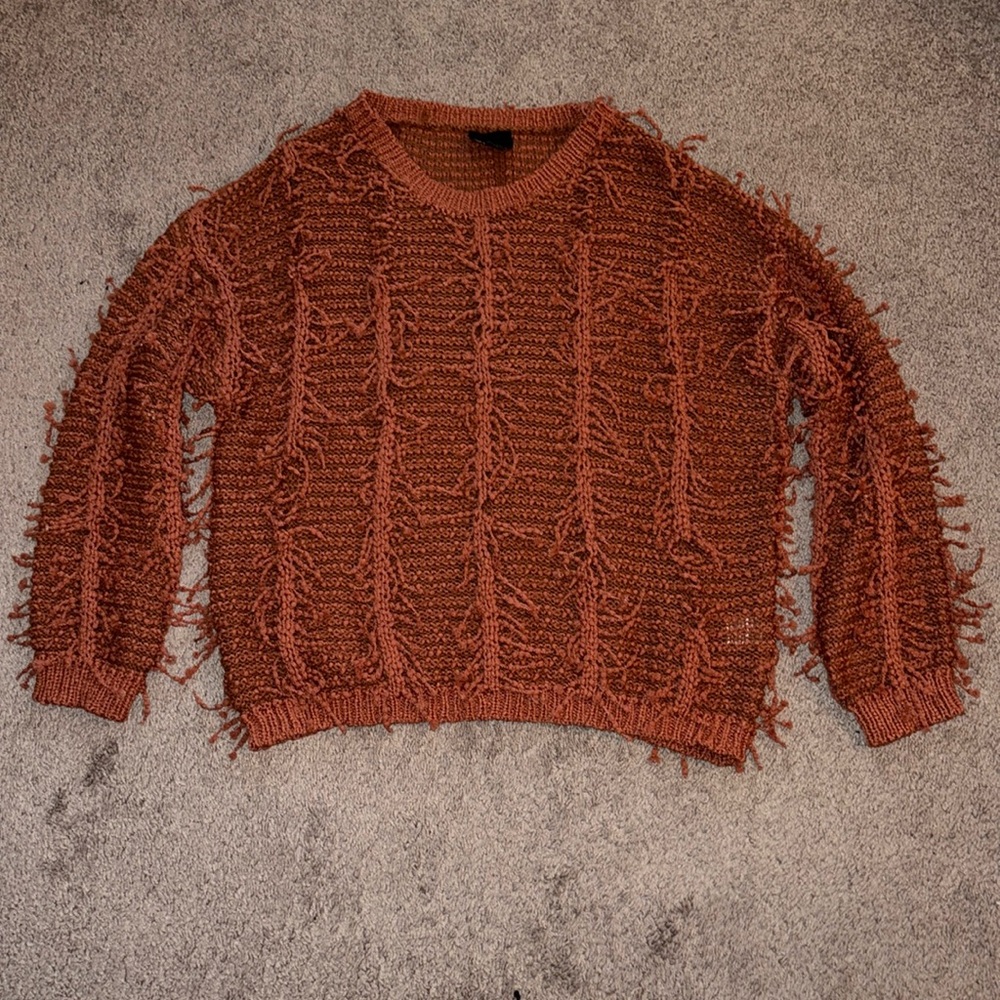 Lumiere Fringed Rust Sweater - Size Large